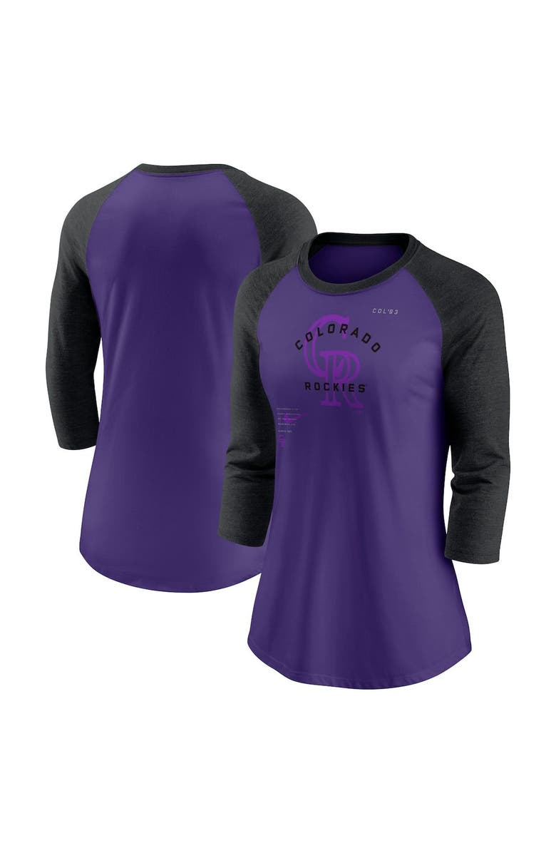 Nike Women's Nike Purple/Black Colorado Rockies Next Up Tri-Blend Raglan 3/4-Sleeve T-Shirt, Main, color, Purple