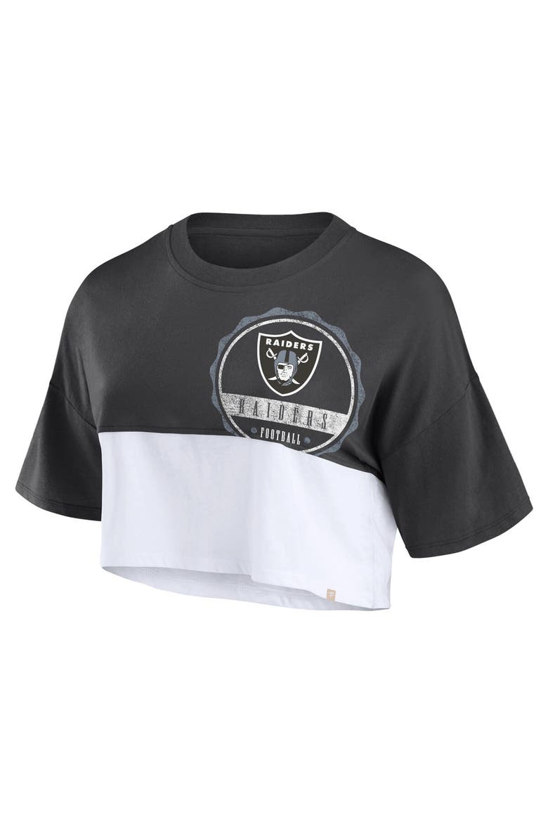 Women's Fanatics Branded Black/White Las Vegas Raiders Boxy Color Split Cropped T-Shirt, Alternate, color, Black