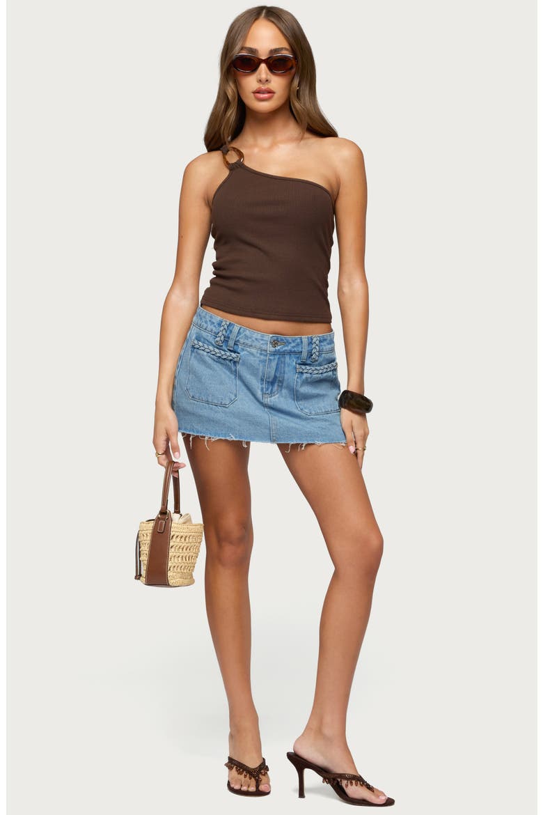 Calista O-Ring One-Shoulder Rib Crop Top, Alternate, color, BROWN
