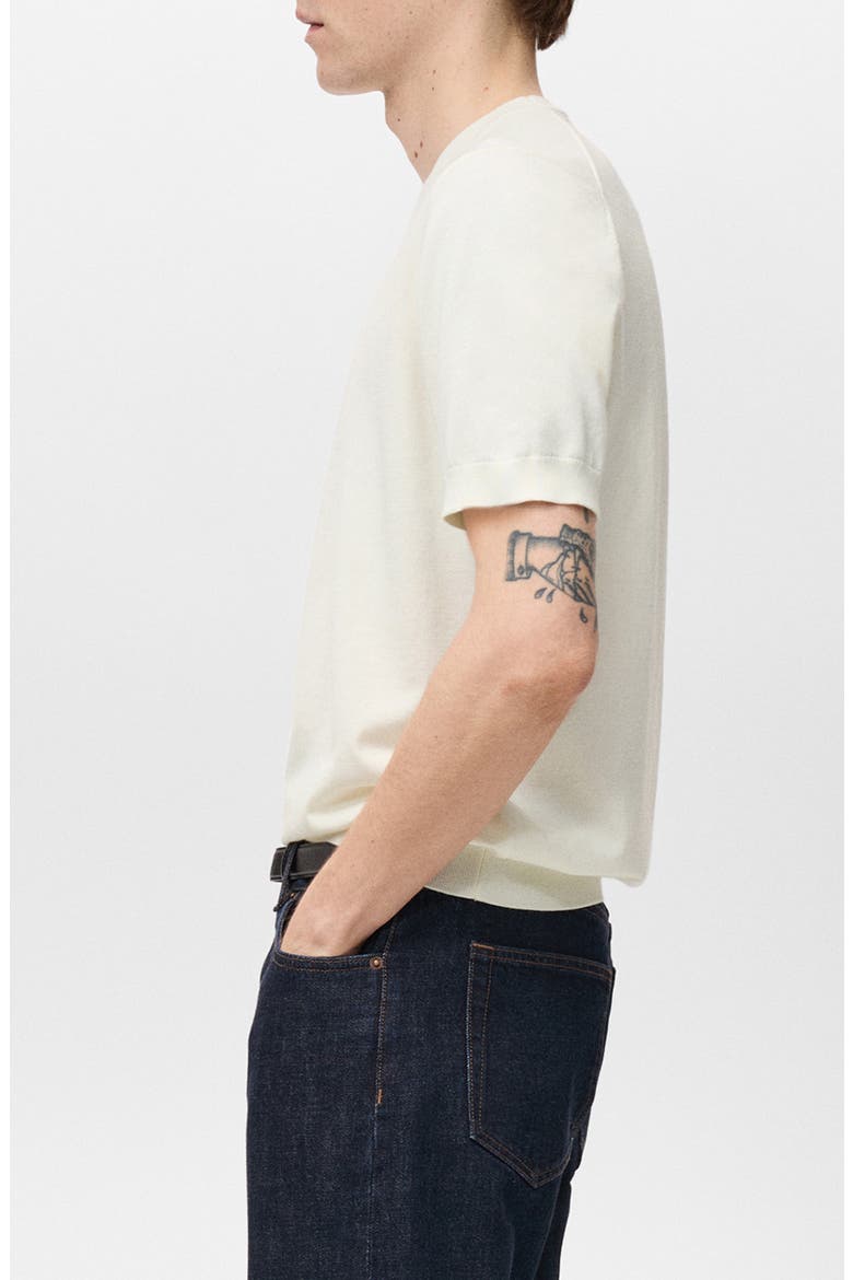 Short Sleeve Cotton Crewneck Sweater, Alternate, color, OFF WHITE
