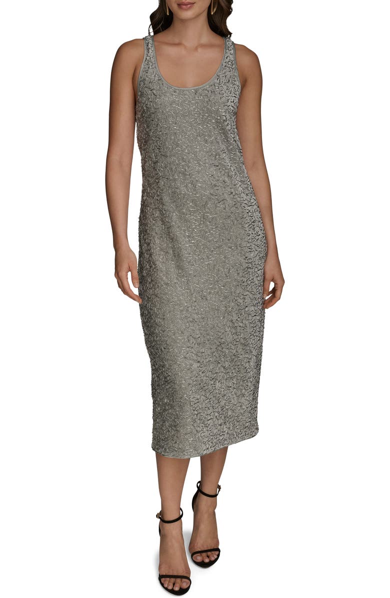 Donna Karan New York Beaded Sleeveless Midi Dress, Main, color, Weathered Sage