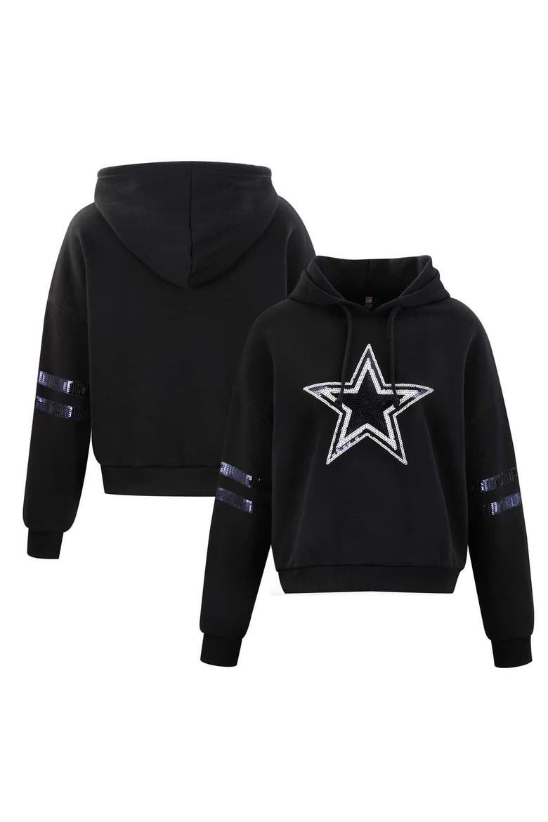 Women's Cuce Black Dallas Cowboys Cropped Sequins Pullover Hoodie, Alternate, color, Black