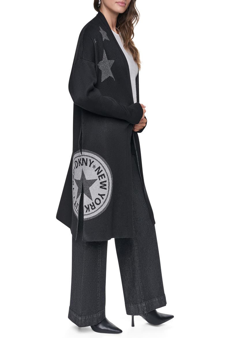 Metallic Oversize Open Front Cardigan, Alternate, color, BLACK