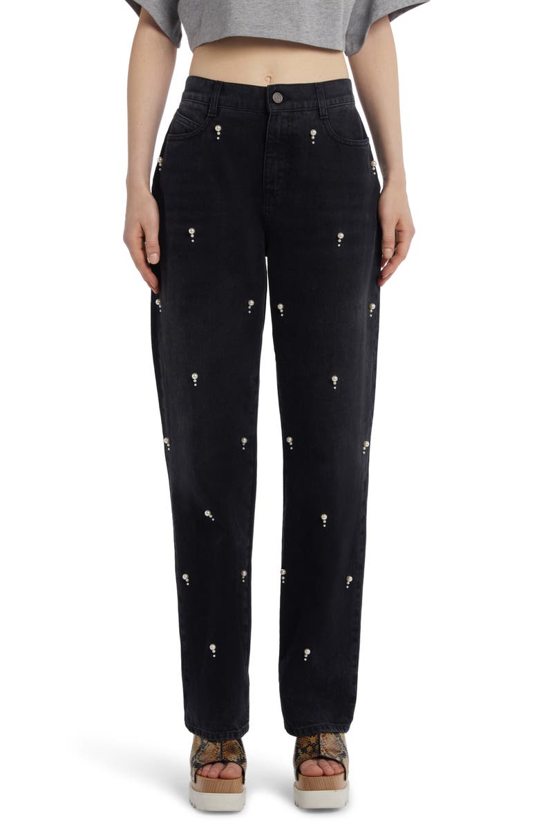Stella McCartney Imitation Pearl Embellished Straight Leg Jeans, Main, color,