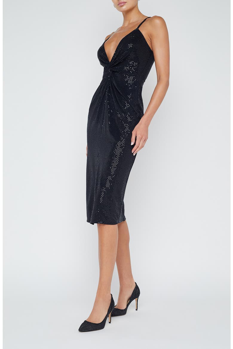 Chatou Twist Front Shimmer Dot Dress, Alternate, color, BLACK