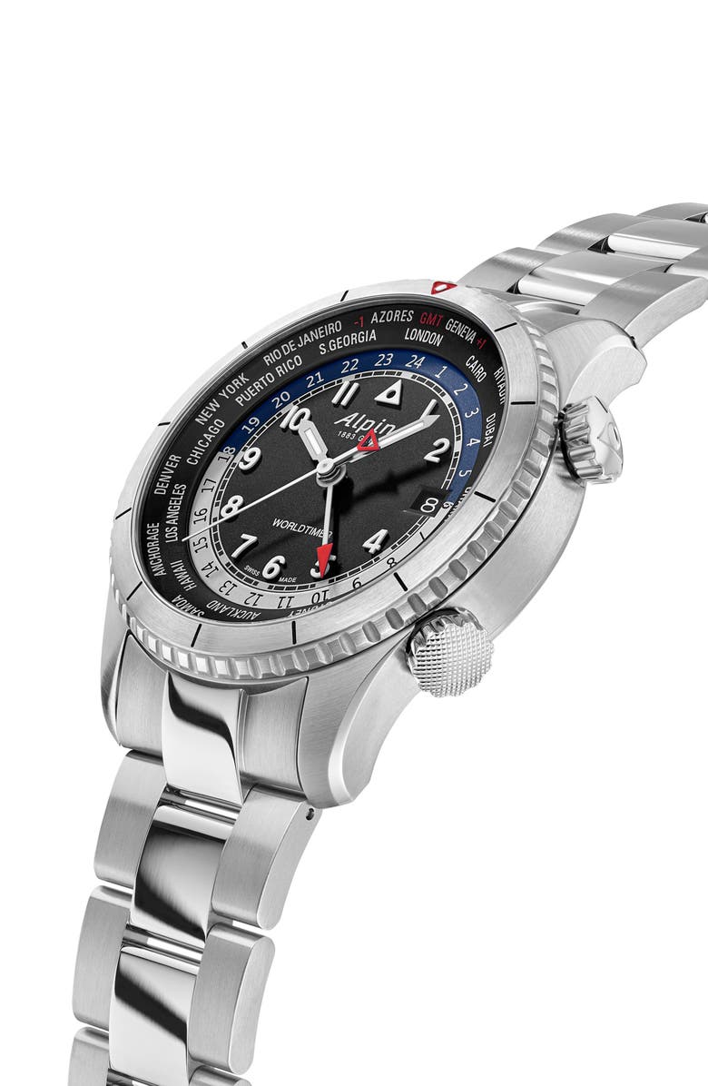 ALPINA Startimer Pilot Quartz Worldtimer Bracelet Watch, 41mm, Alternate, color, 