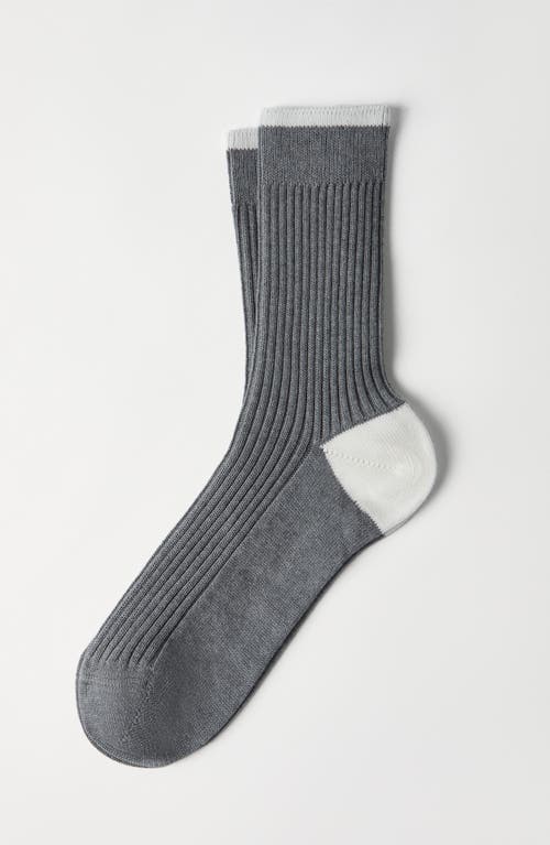 Brunello Cucinelli Cotton Ribbed Mid-calf Socks In Grey