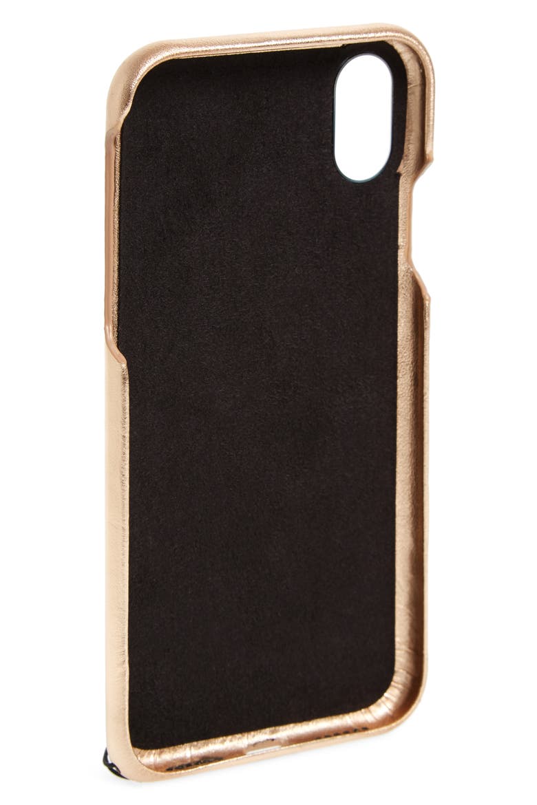 Metallic Leather iPhone X Wristlet Case with Charms, Alternate, color, METALLIC OYSTER