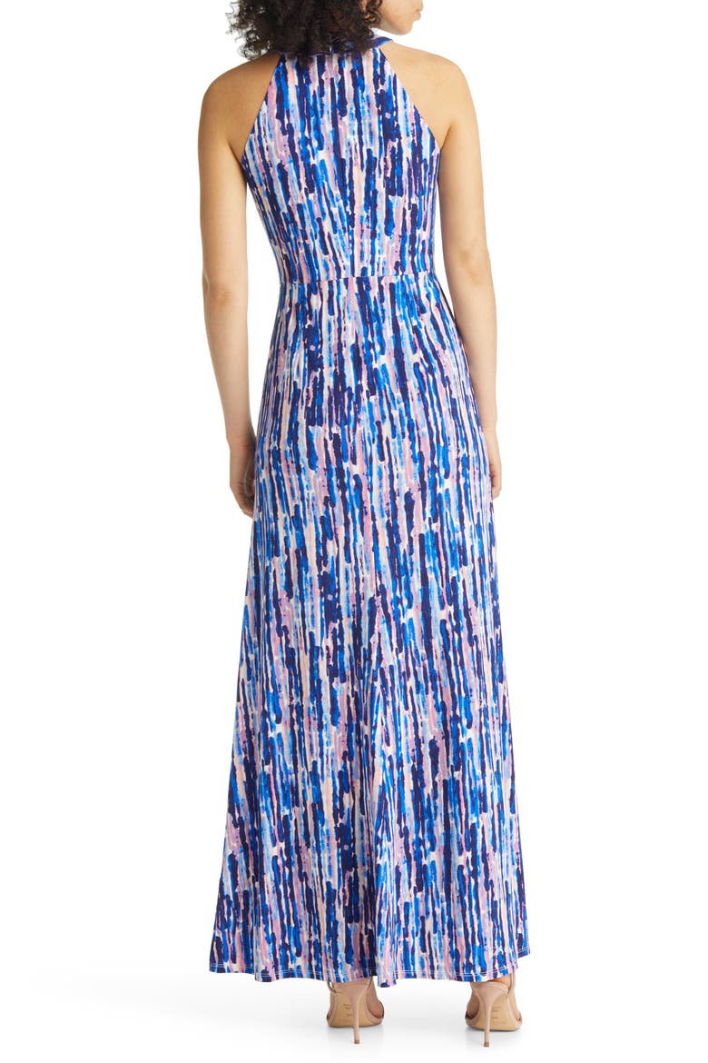 Halter Neck Twist Front Maxi Dress, Alternate, color, BLUE MULTI