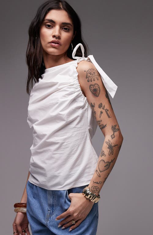 Shop Topshop Tie Shoulder Sleeveless Cotton Top In Ivory