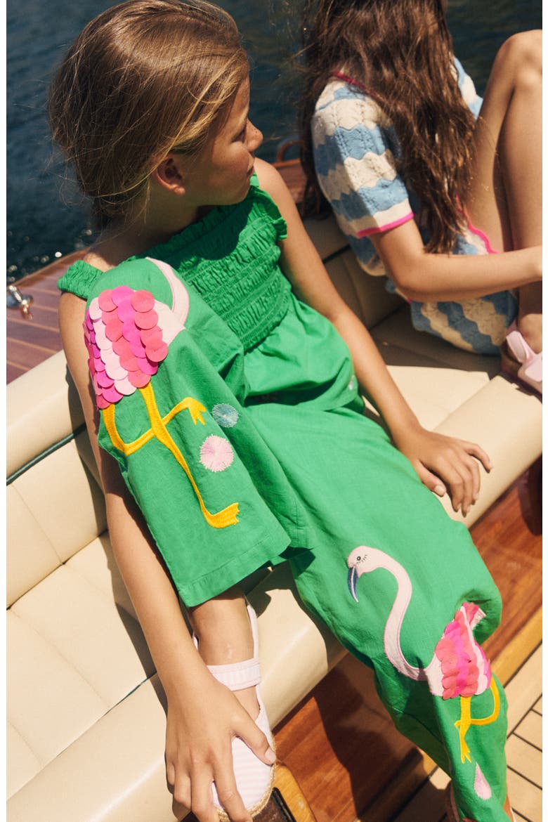 Kids' Appliqué Pull-On Pants, Alternate, color, GREEN FLAMINGOS