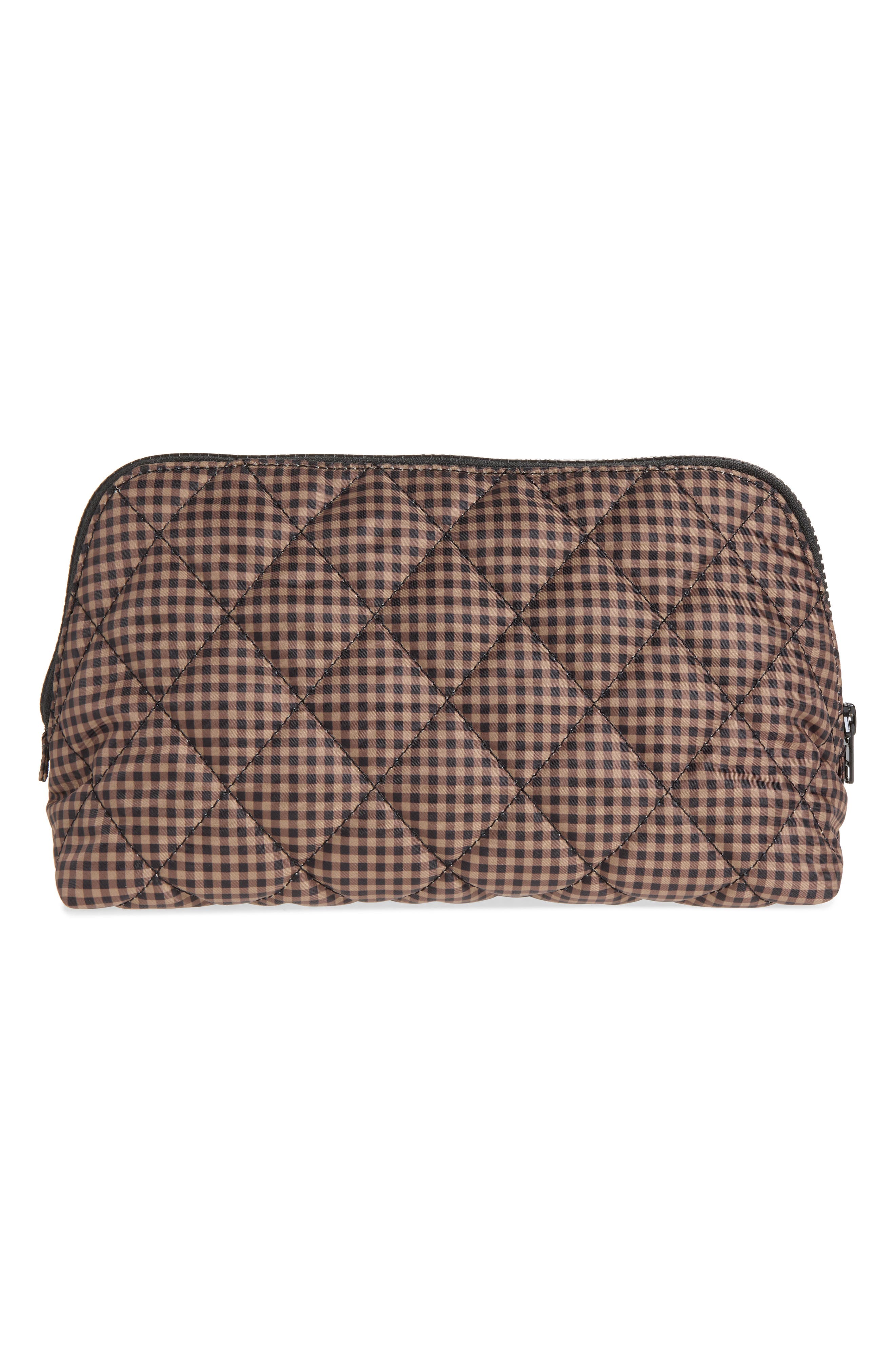 Frances Quilted Nylon Pouch, Alternate, color, BROWN/BLACK CHECK