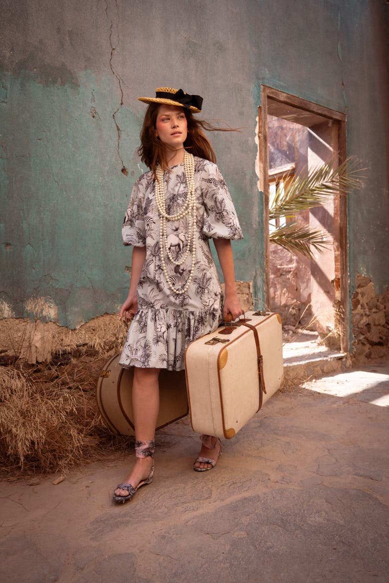 Printed Cotton Dress With Ruffles, Alternate, color, Mint