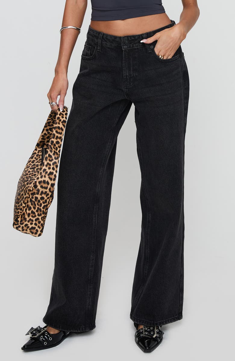 Princess Polly Serenitia Wide Leg Jeans, Main, color, Washed Black