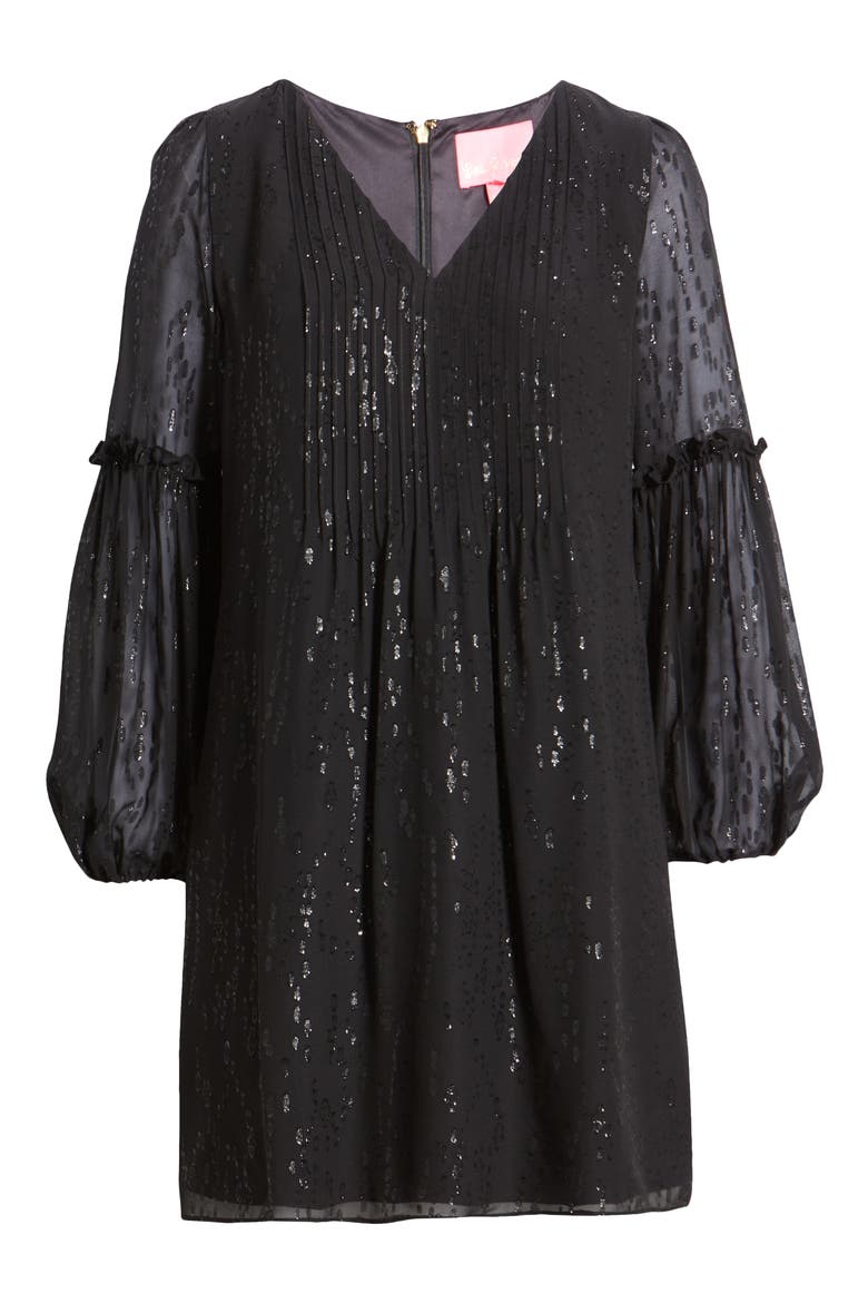 Cleme Long Sleeve Metallic Silk Dress, Alternate, color, ONYX FISH CLIP