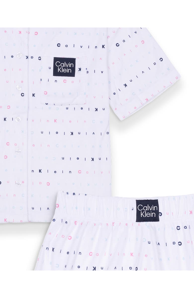 Calvin Klein Kids' Logo Print Two-Piece Pajamas, Alternate, color, White Ck Scramble