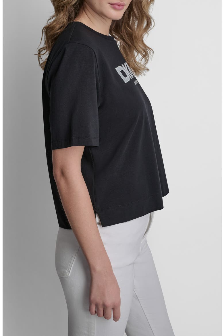 Rhinestone Border Logo Stretch Cotton Graphic T-Shirt, Alternate, color, BLACK