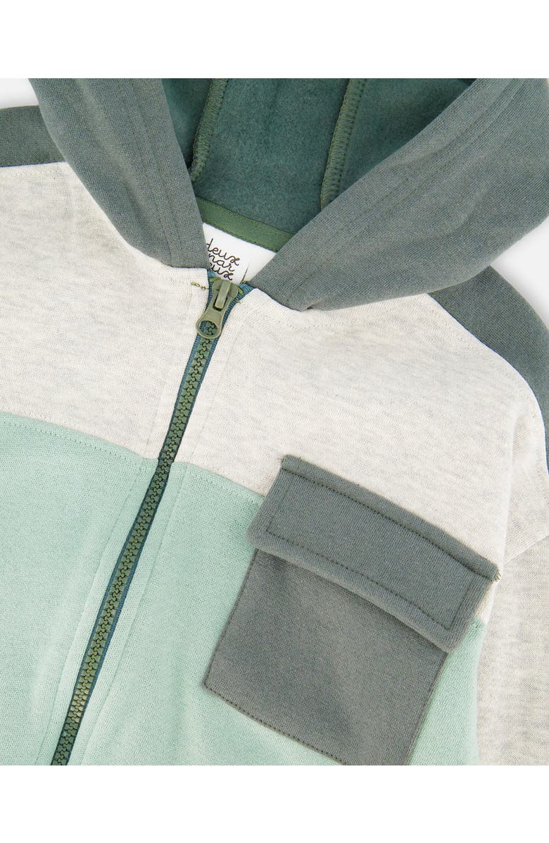 Deux par Deux Full Zip Fleece Color Block Sweatshirt, Alternate, color, Green Gray