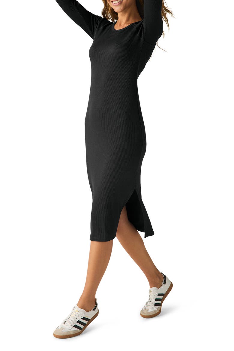 Contours Long Sleeve Midi Dress, Alternate, color, BLACK