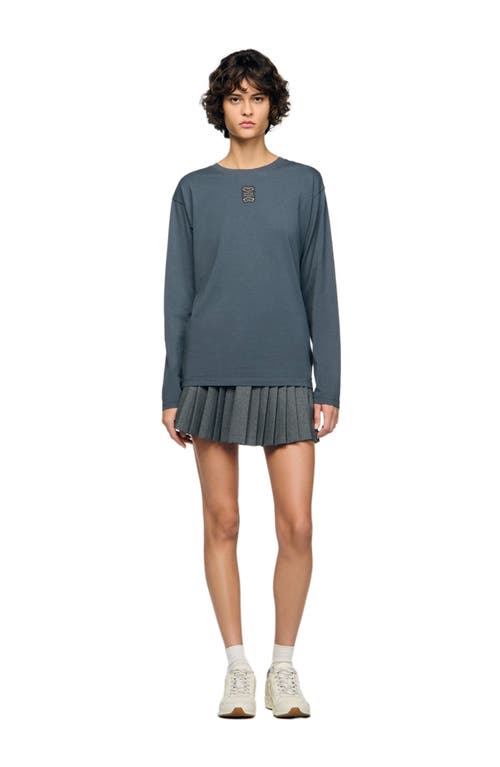 Sandro Ezrane Embroidered Long Sleeve Tee In Gray