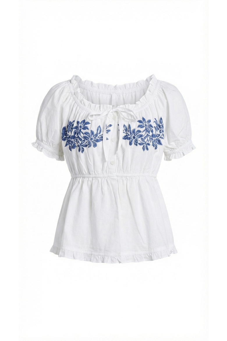 Embroidered Ruffle Trim Peplum Blouse, Alternate, color, White