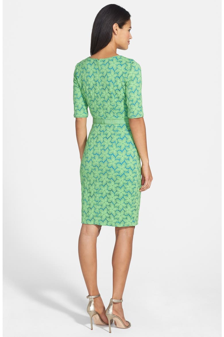 'Star Flower' Elbow Sleeve Stretch Lace Sheath Dress, Alternate, color, LAWN