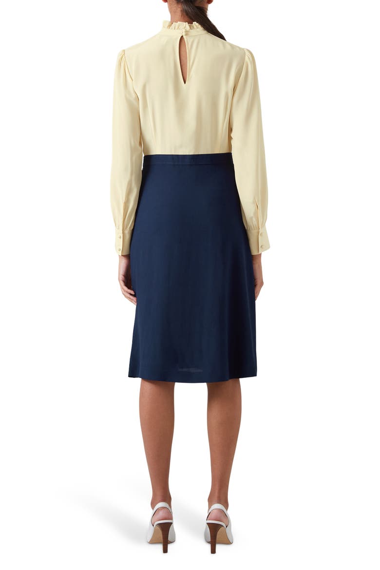 Tish Long Sleeve Crepe Dress, Alternate, color, BLUE/ CREAM