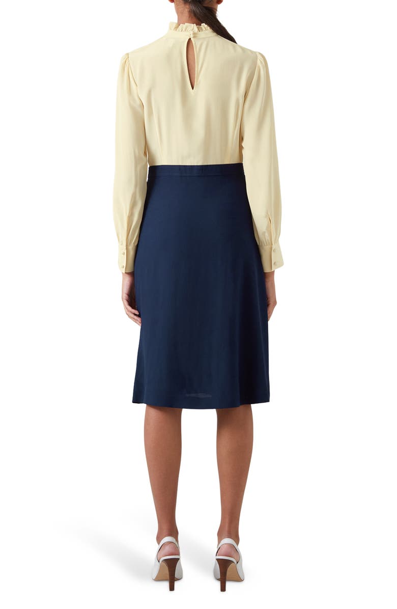 LK Bennett Tish Long Sleeve Crepe Dress, Alternate, color, Blue/ Cream