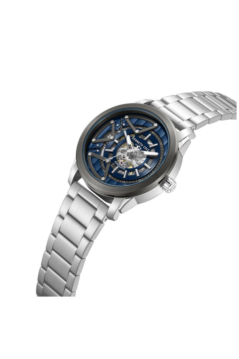 Skeleton Automatic Bracelet Watch, 44mm, Alternate, color, SILVER