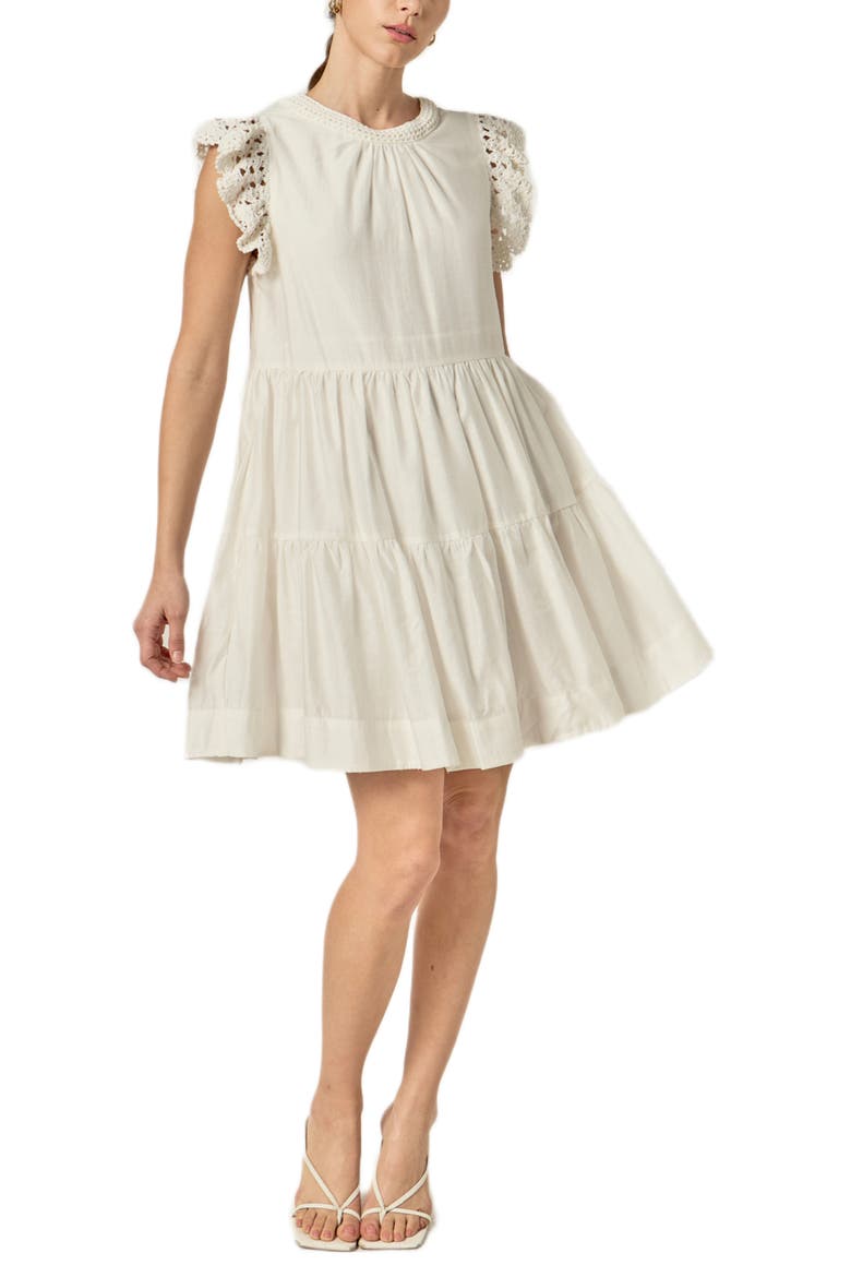 Crochet Detail Tiered Dress, Main, color, OFF WHITE