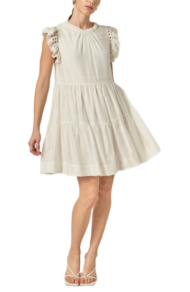 English Factory Crochet Detail Tiered Dress, Main, color, Off White