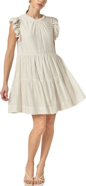 English Factory Crochet Detail Tiered Dress