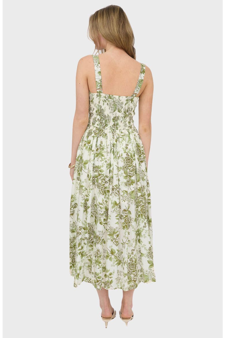Floral Bustier Midi Dress, Alternate, color, LIGHT OLIVE MULTI