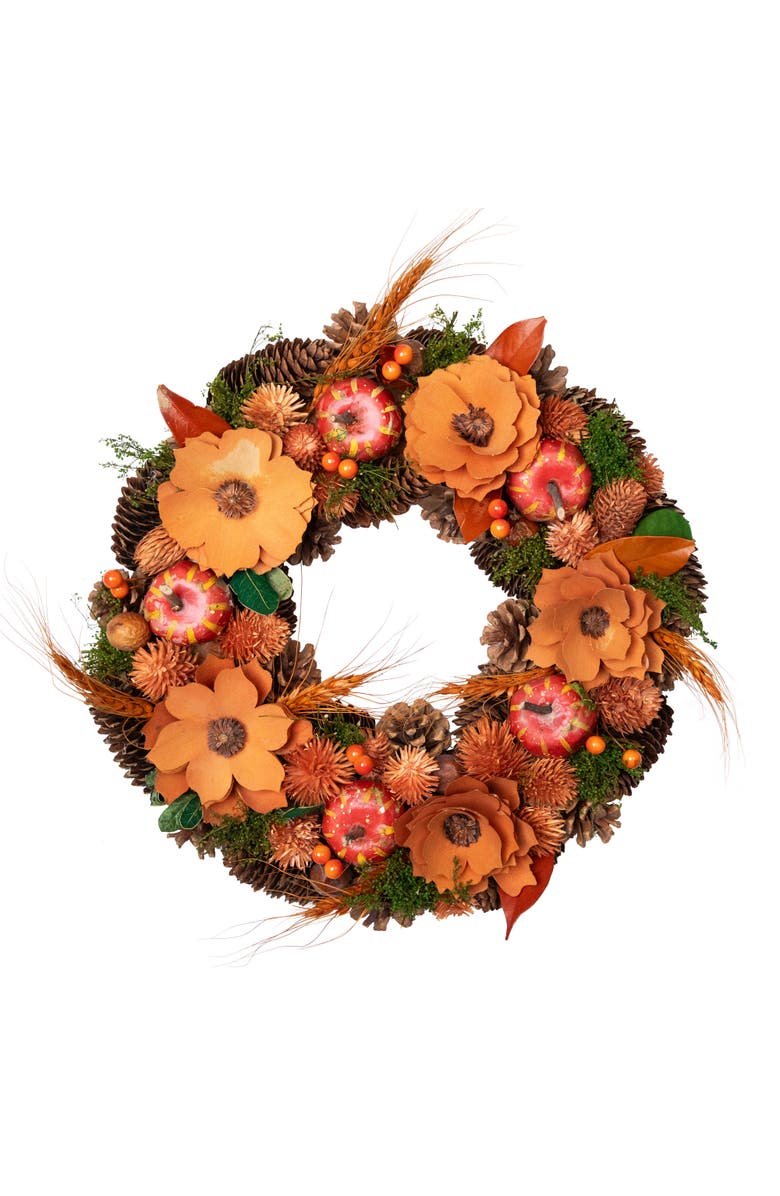 Northlight Flowers, Gourds and Pinecone Artificial Fall Harvest Wreath - 13.25", Main, color, 