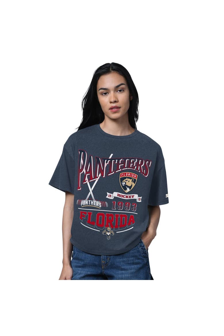 Women's Starter Heather Navy Florida Panthers Oversized Hall of Fame T-Shirt, Main, color, Heather Navy