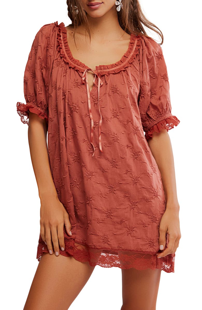 Free People Juno Embroidered Baby Doll Minidress, Alternate, color, Canyon Sunset