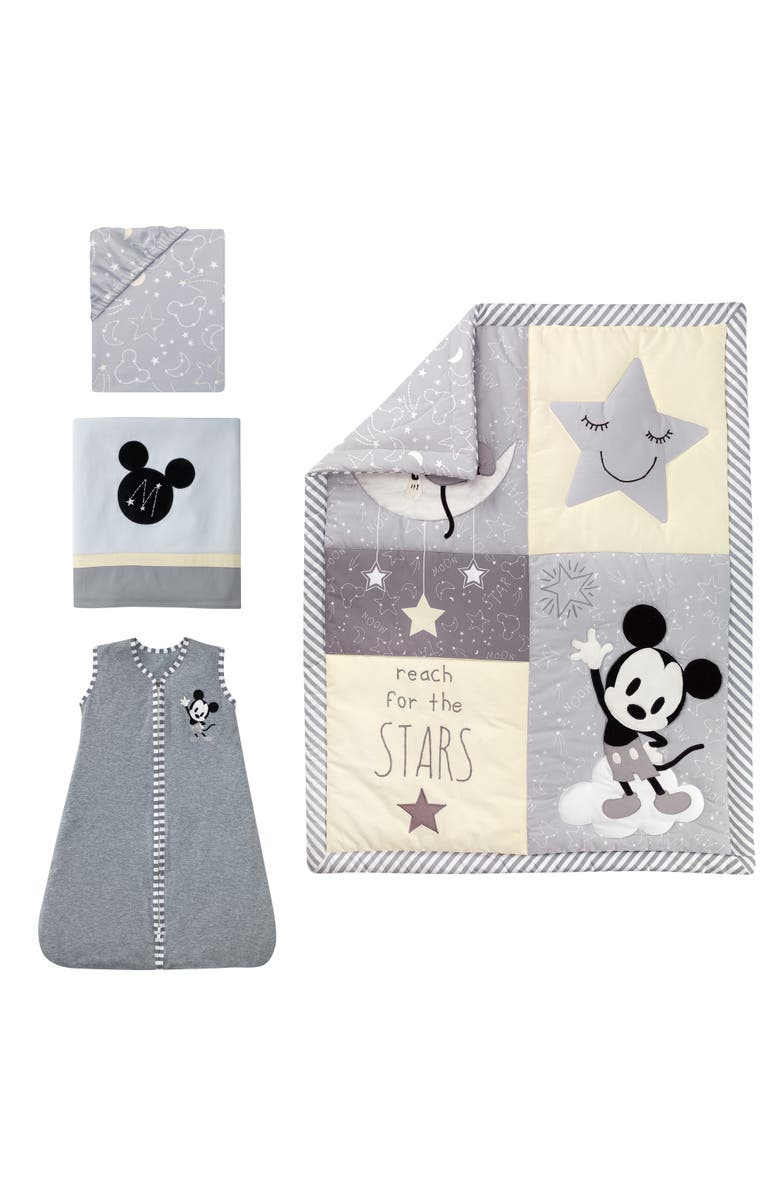 Lambs & Ivy Disney Baby Mickey Mouse 4-Piece Crib Bedding Set, Main, color, Gray