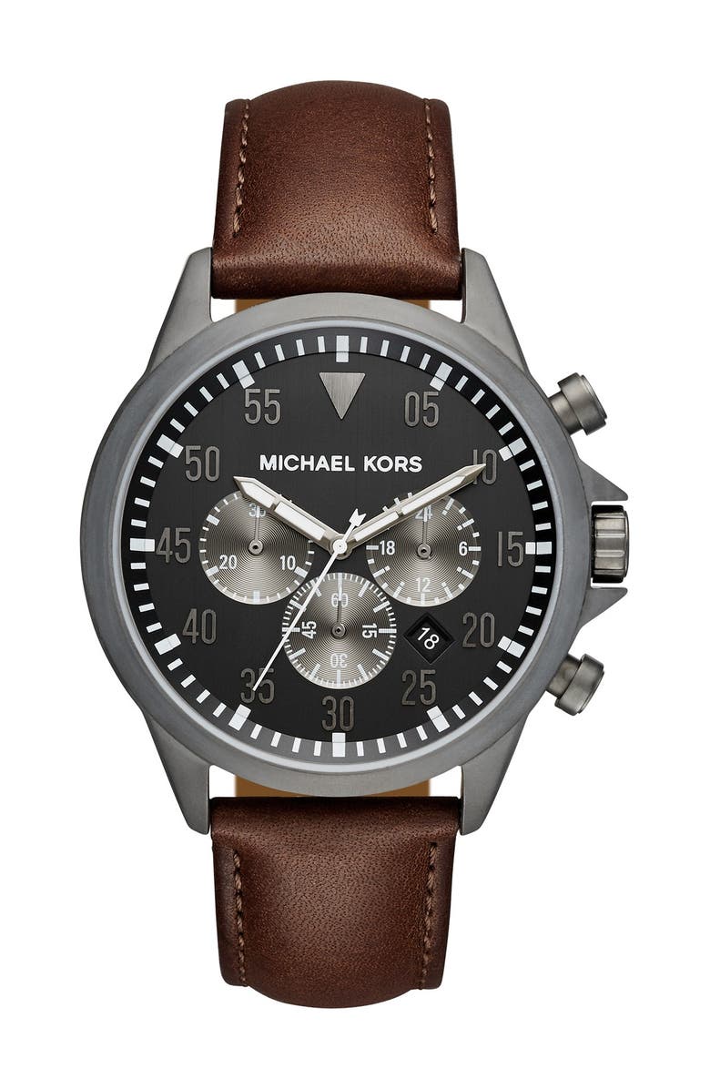 MICHAEL Michael Kors Men's Gage Leather Strap Watch, 45mm, Main, color, 