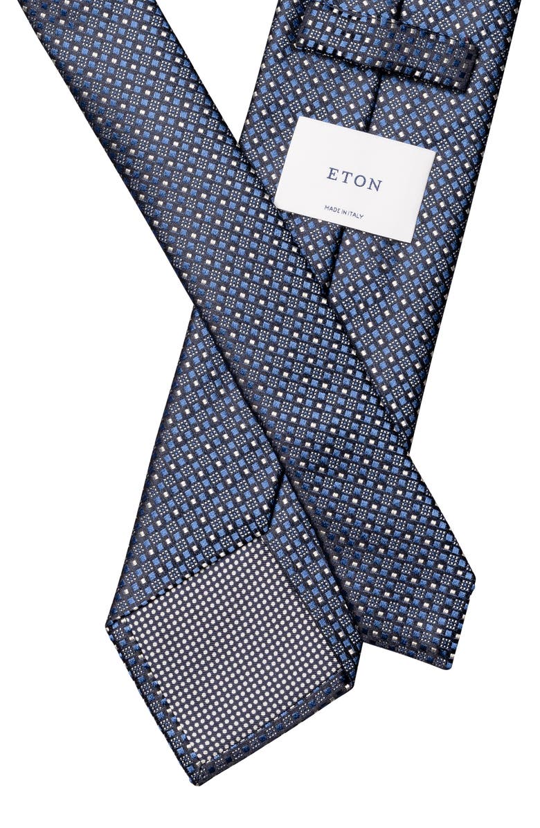 Eton Neat Geometric Pattern Silk Tie, Alternate, color, Navy