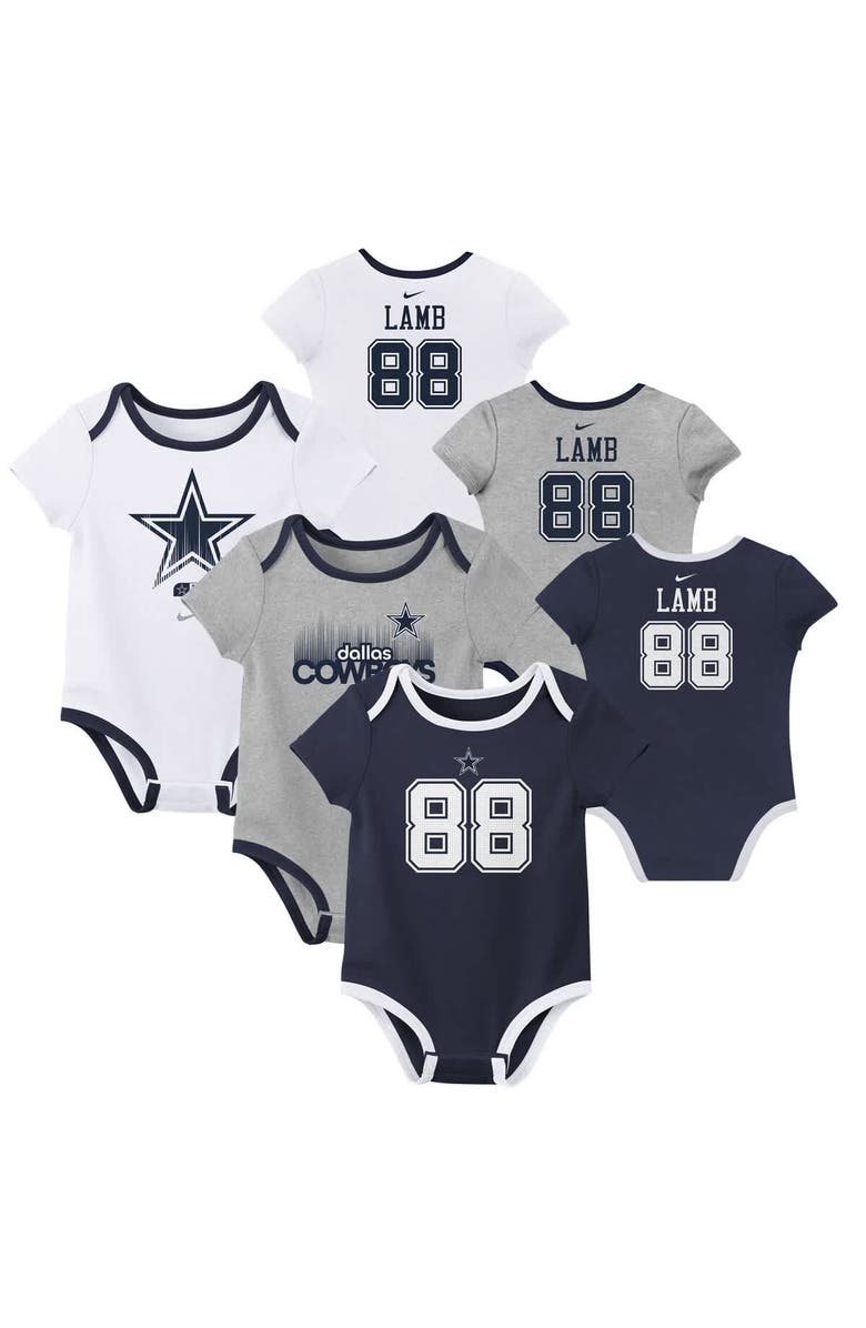 Nike Newborn & Infant Nike CeeDee Lamb Dallas Cowboys Name & Number 3-Pack Bodysuit Set, Main, color, Navy