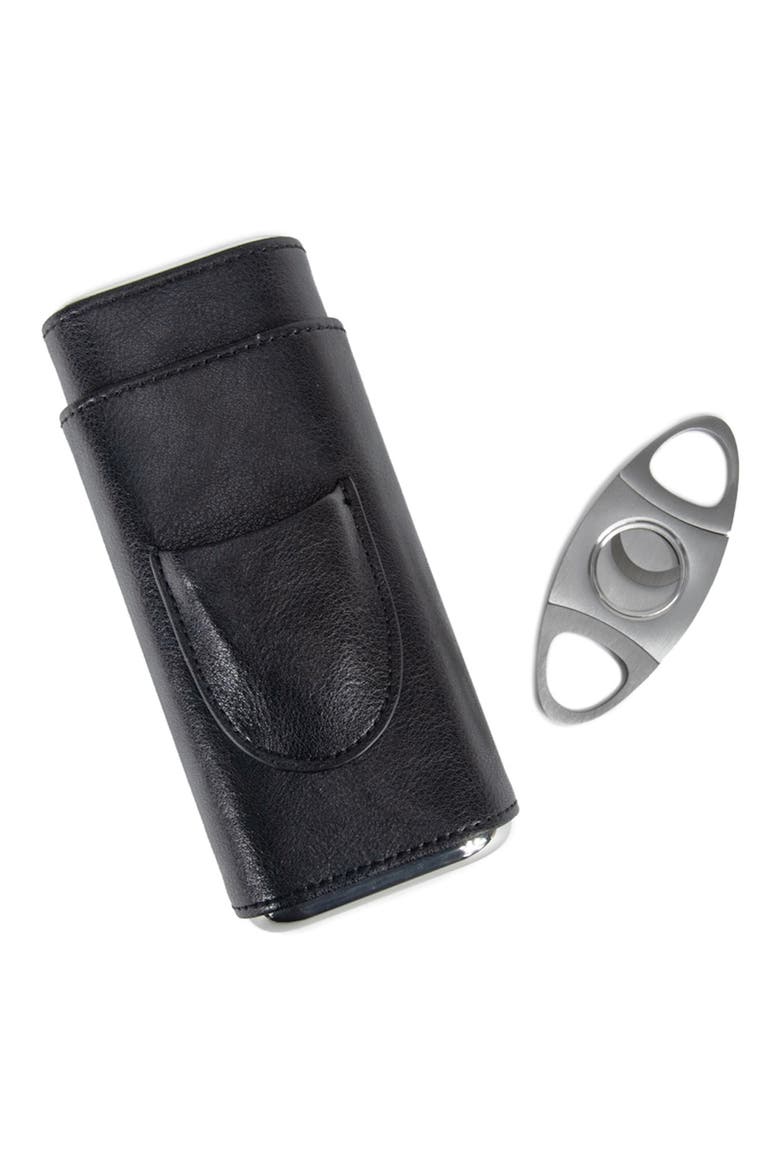 Ashton Cigar Faux Leather Case with Cutter, Alternate, color, BLACK