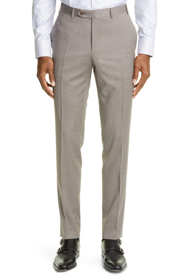 Milano Mini Houndstooth Stretch Wool Dress Pants, Main, color, TAN