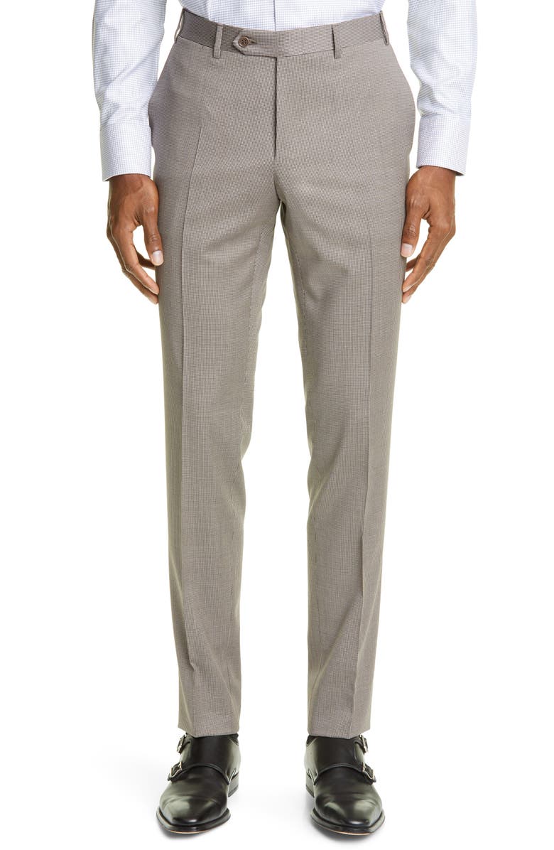 Canali Milano Mini Houndstooth Stretch Wool Dress Pants, Main, color, 