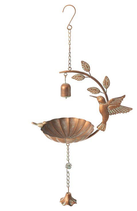 25"H Metal Faux Copper Patina Finish Hummingbird Hanging Birdfeeder