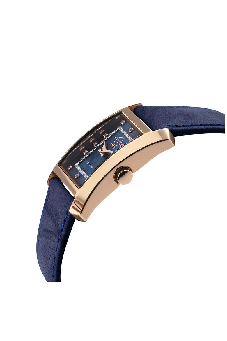 Luino Diamond Embellished Leather Strap Watch, 23mm x 29mm - 0.084 ctw., Alternate, color, BLUE