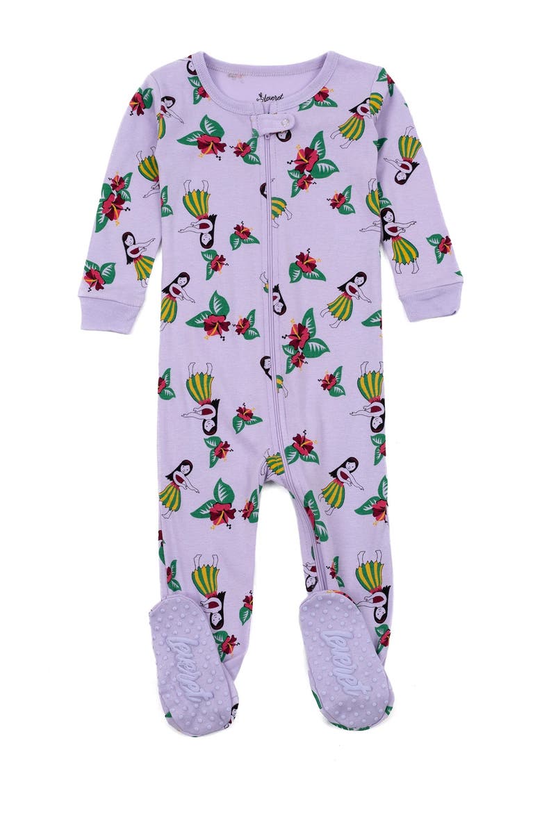Footed Printed Cotton Pajamas, Animal, Holiday & Fun Prints, Main, color, PURPLE