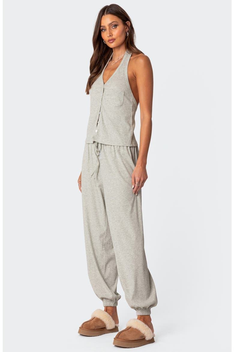Rosanna Halter Neck Rib Pajama Top, Alternate, color, GRAY-MELANGE