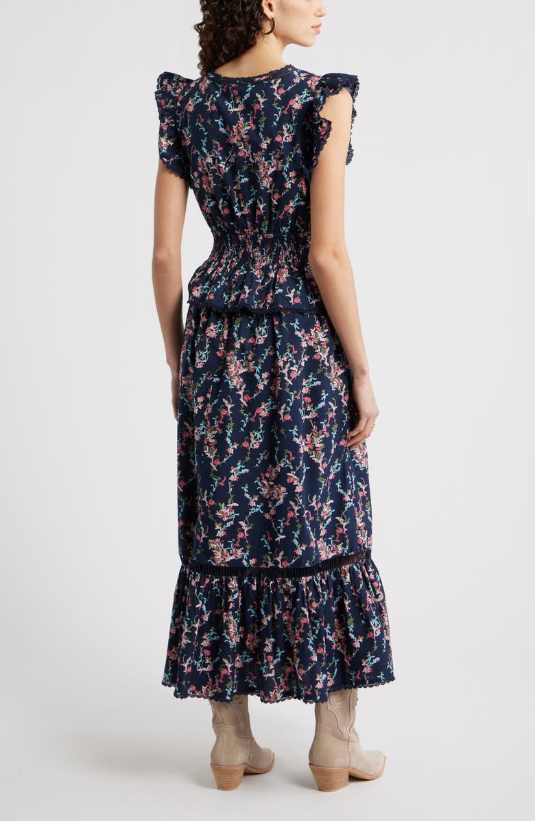 Treasure & Bond Floral Flutter Sleeve Peplum Dress, Alternate, color, Navy Lilibet Floral