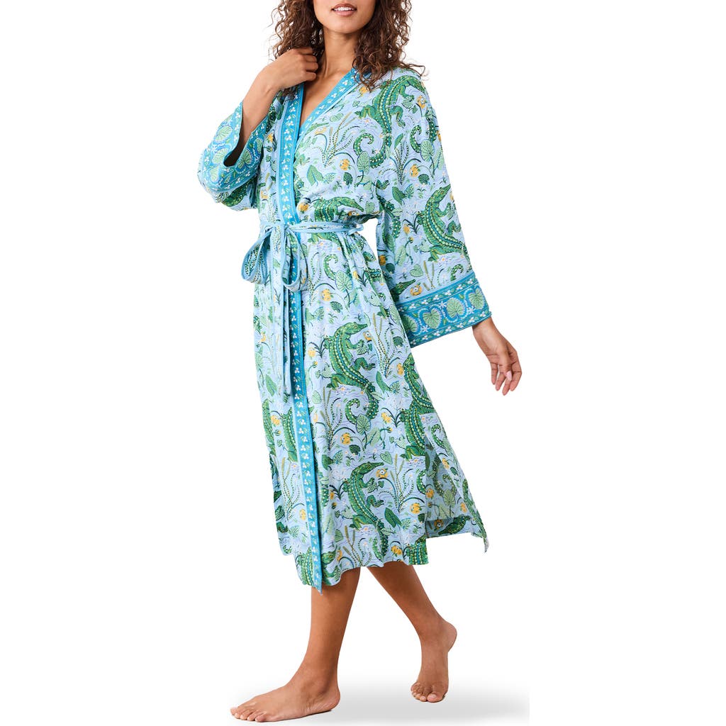 Printfresh Satin Robe in Blue Lagoon at Nordstrom, Size Small/medium