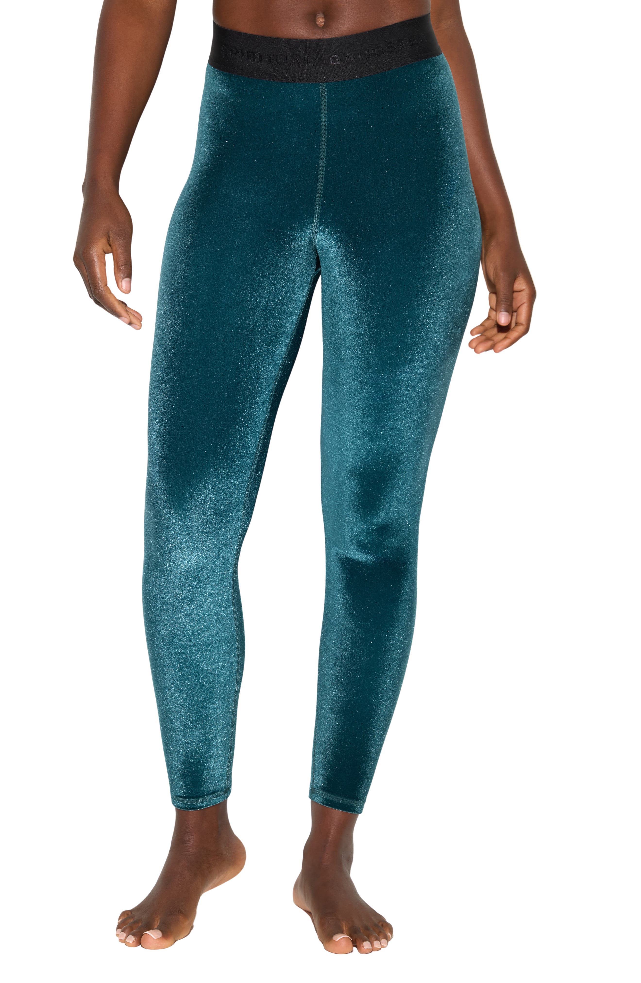Spiritual Gangster Addison High Waist Velour Leggings In Blue